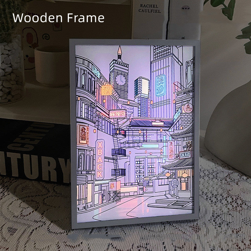 Modern LED Wooden Desk Light Painting — Minimalist USB Touch Lamp for Bedroom & Living Room Décor